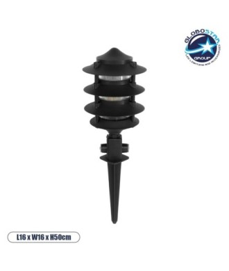 GloboStar® LANTERNA 203-0242 Μοντέρνο Καρφωτό Φωτιστικό Φαναράκι Μονόφωτο 1 x E27 IP44 Μαύρο & Διάφανο Πλαστικό - Μ16 x Π16 x Υ50cm